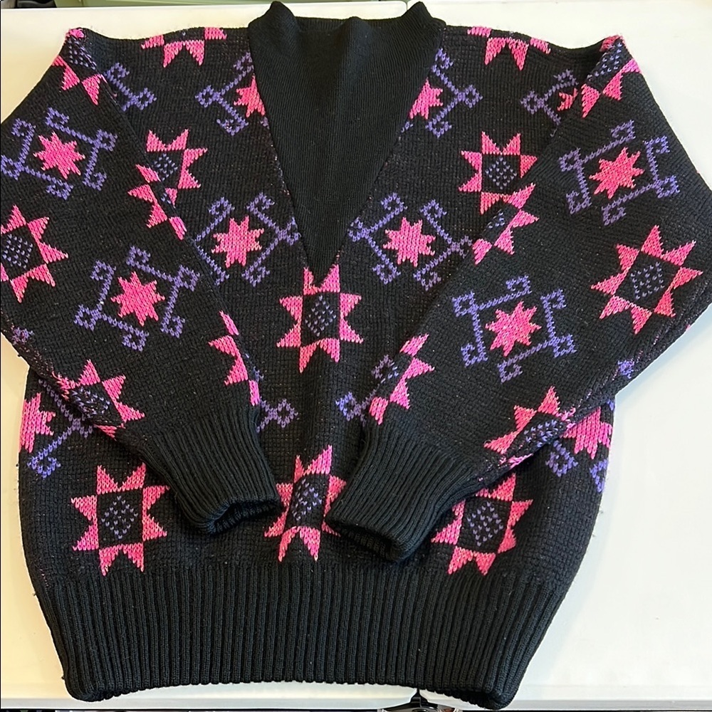 Profile - vintage,‎ purple/pink wool sweater, quilt look